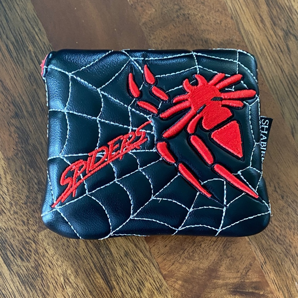 Black Spider Web Zip Putter cover Red Spider Appliqué putter cover magnetic